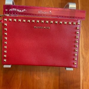 Michael Kors Lg zip clutch genuine leather RED. Selma stud